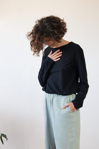 Blue comfortable pants made of hemp | minimalist drop crotch pants  | designer's unisex trousers |  ethical brand Haptic Path