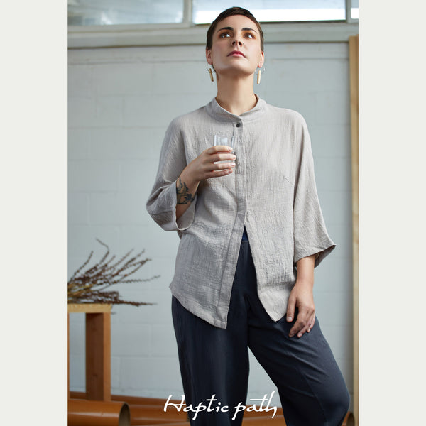 Loose fit casual ash colour blouse from 100% fine hemp